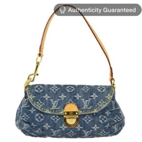 Louis Vuitton Denim Mini Pleaty Vintage Pouch Pochette Bag Monogram LV Purse - Picture 1 of 15